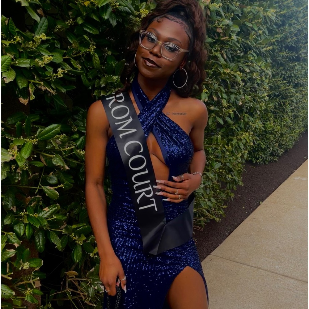Blue Ankle Length Sequin Dress